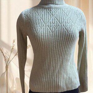 Vintage Y2K Cable Knit Green Turtleneck Sweater